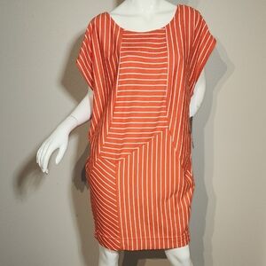 Robbie Bee Orange Midi Dress with Dolman Sleeves and Scoop Neck